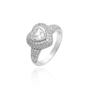 Anel Banhado a Ródio  Tam 16 Coração Zircônia Inspiração