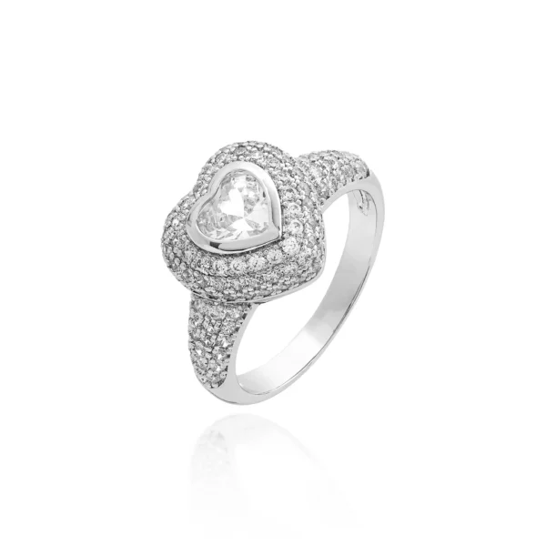 Anel Banhado a Ródio  Tam 16 Coração Zircônia Inspiração