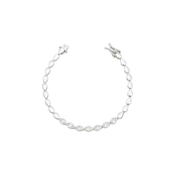 Pulseira Banhada a Ródio  18 Cm Cristal Fecho Joia