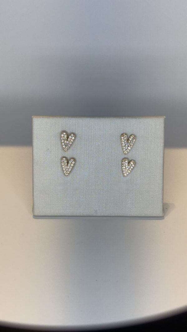 Brinco Duplo Banhado a Ouro  Coração Cravejado