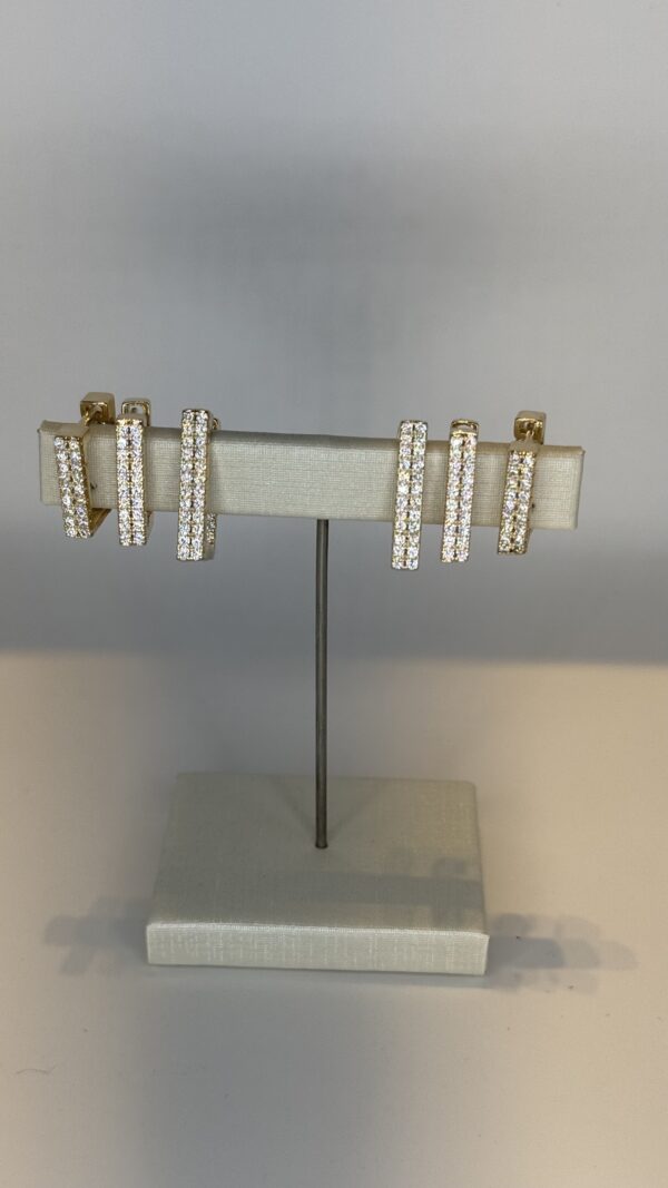 Brinco Trio  Banhado a Ouro Quadrado Cravejado Dentro e Fora