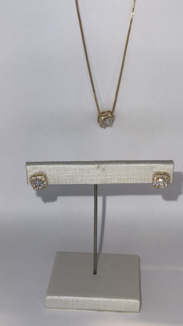 Conjunto Banhado a Ouro Zircônia Quadrada