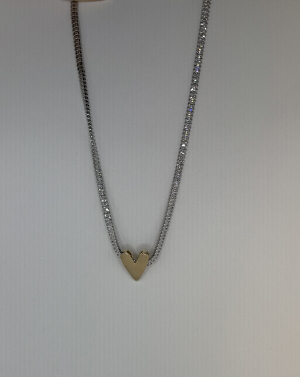 Colar  em Banho de Ródio/Ouro Zircônia Baguete Coração