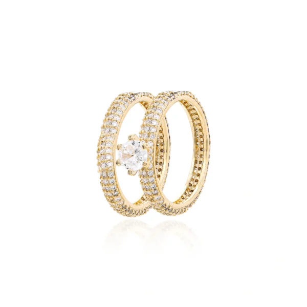 Anel  Banhado a Ouro TAM 16 Aparador e Solitário Cravejado