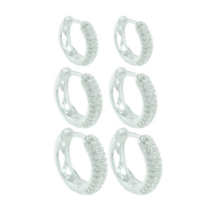 Brinco Trio  Banhado a Ródio de Argola Cravejada