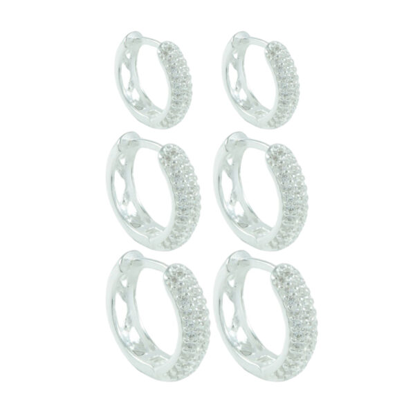 Brinco Trio  Banhado a Ródio de Argola Cravejada