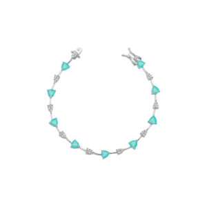 15349691427-411262004.jpg Pulseira Fio Faca Triângulo Arredondado Intercalando Gota Cravejada Ródio Branco Colombiana