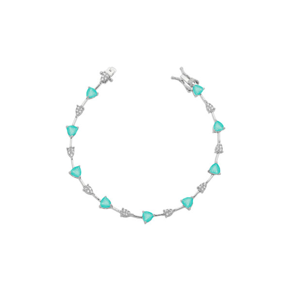 Pulseira Fio Faca Triângulo Arredondado Intercalando Gota Cravejada Ródio Branco Colombiana