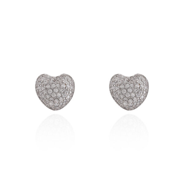 Brinco Formato Coração Cravejado Com Borda a Ródio Branco