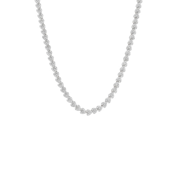 Colar Riviera Corações Cravejados Ródio Branco