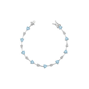 15349692088-411262006.jpg Pulseira Fio Faca Triângulo Arredondado Intercalando Gota Cravejada Ródio Branco Acqua Marine